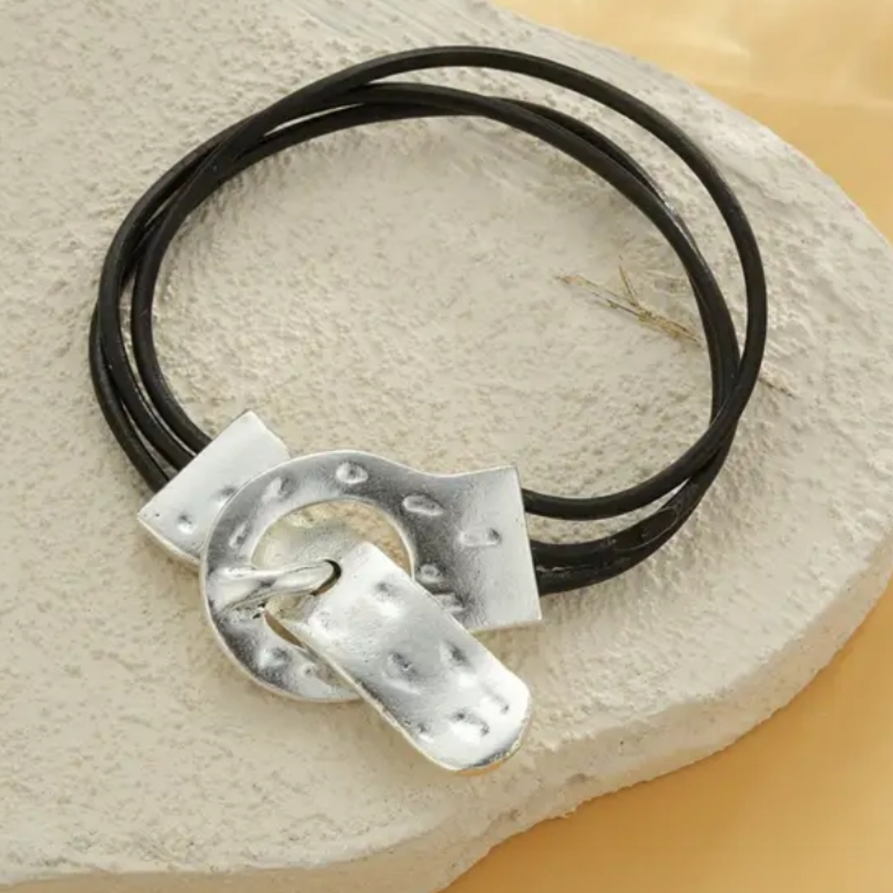 Sundance Handcrafted Silver-Tone Toggle Leather Bracelet - Black